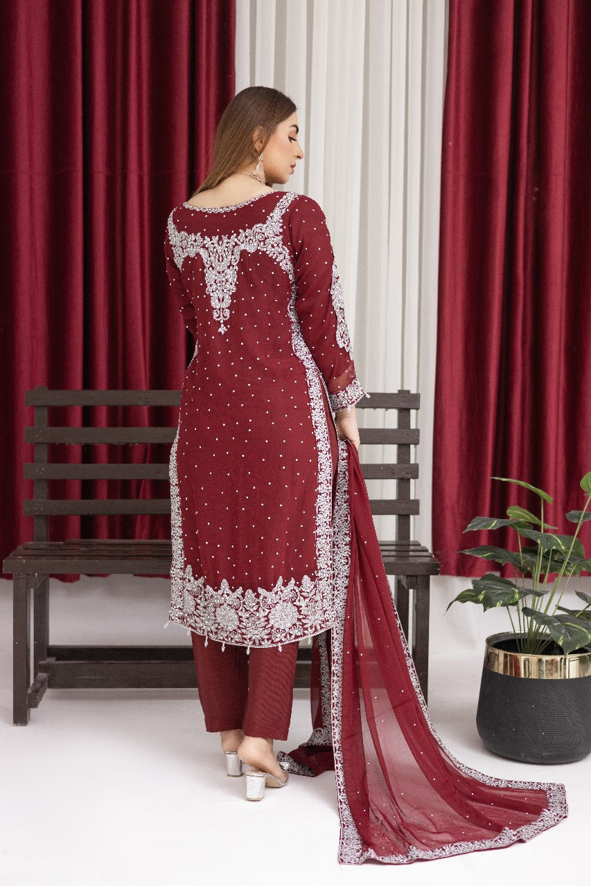 Brit Mother and Daughter 3 piece Chiffon_81039 Mehroon B92
