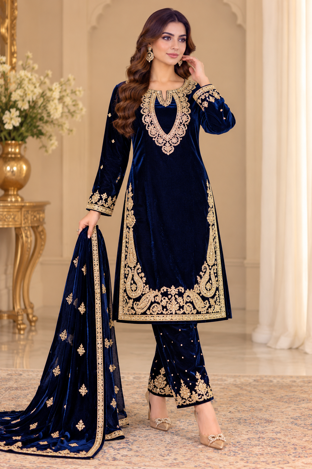 BRIT- GL 3 piece velvet chiffon duppata designer collection B841