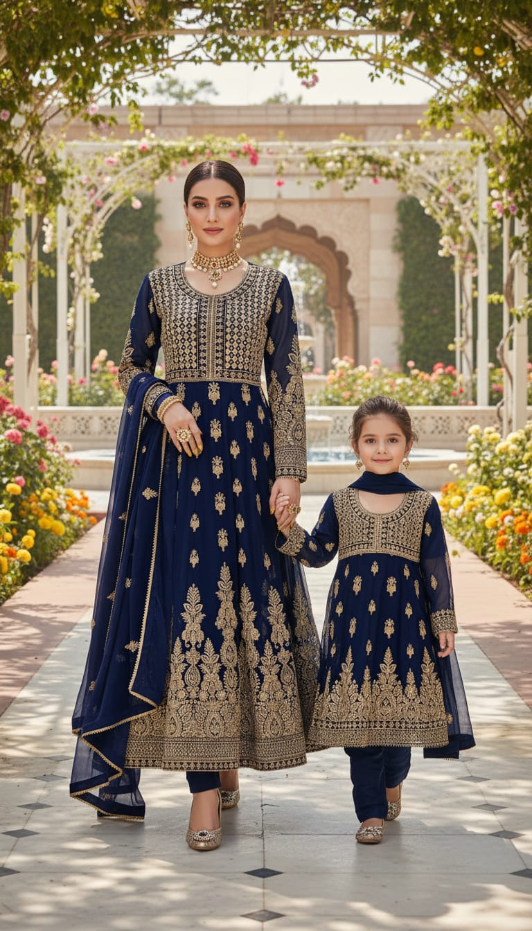 Mother and daughter 3 piece luxury chiffon _81042 Pakistani ladies suit B495