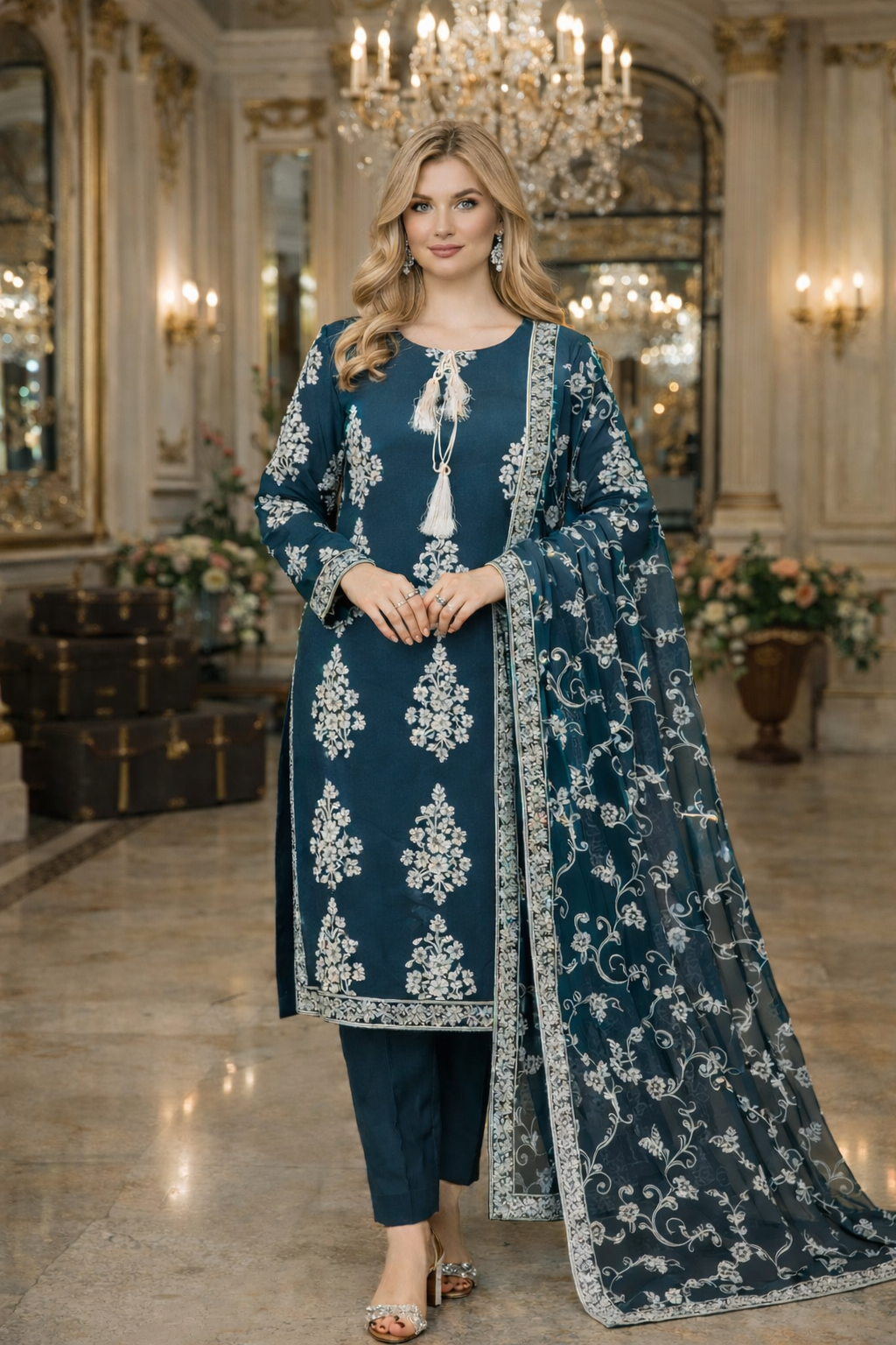 Brit 3 piece Chiffon _81042 Pakistani ladies suitTeal B462