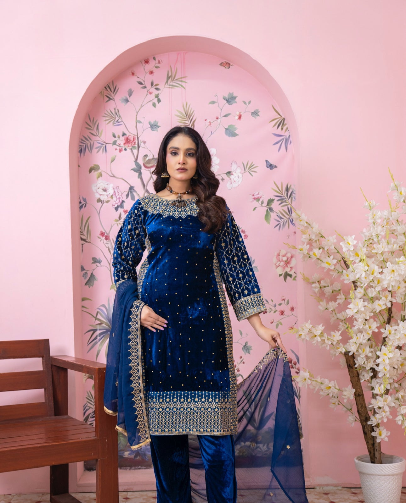 Brit 3 piece luxury VALVET Pakistani ladies Winter collection suit B401