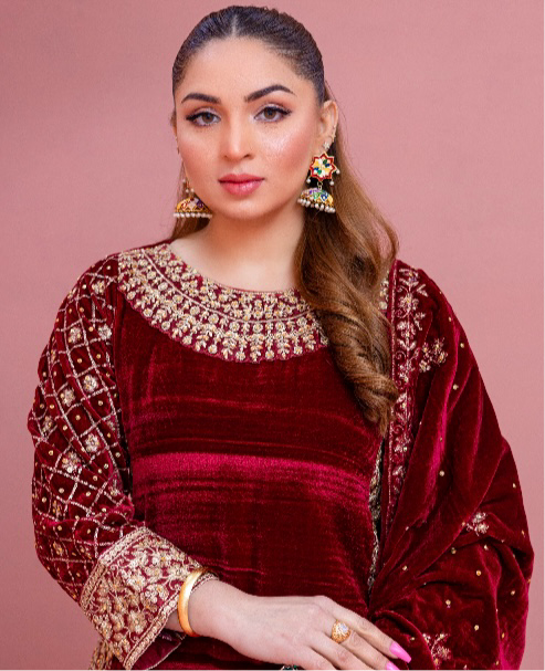 Brit 3 piece velvet_5027 ladies and kids suit Mehroon B3