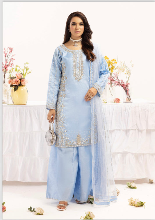 Simrans 3 piece raw silk hand work _321 B221