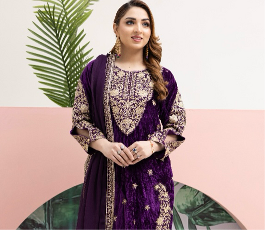 Brit 3 piece velvet_7056 ladies suit purple B49