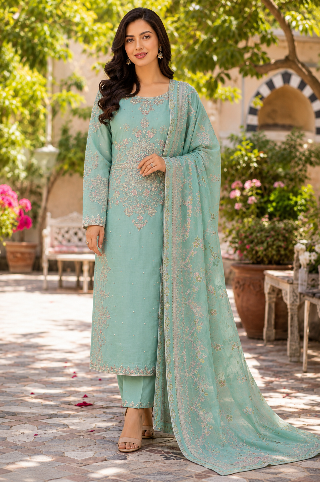 ETHNIC 3 piece designer viscous collection ladies dress B747