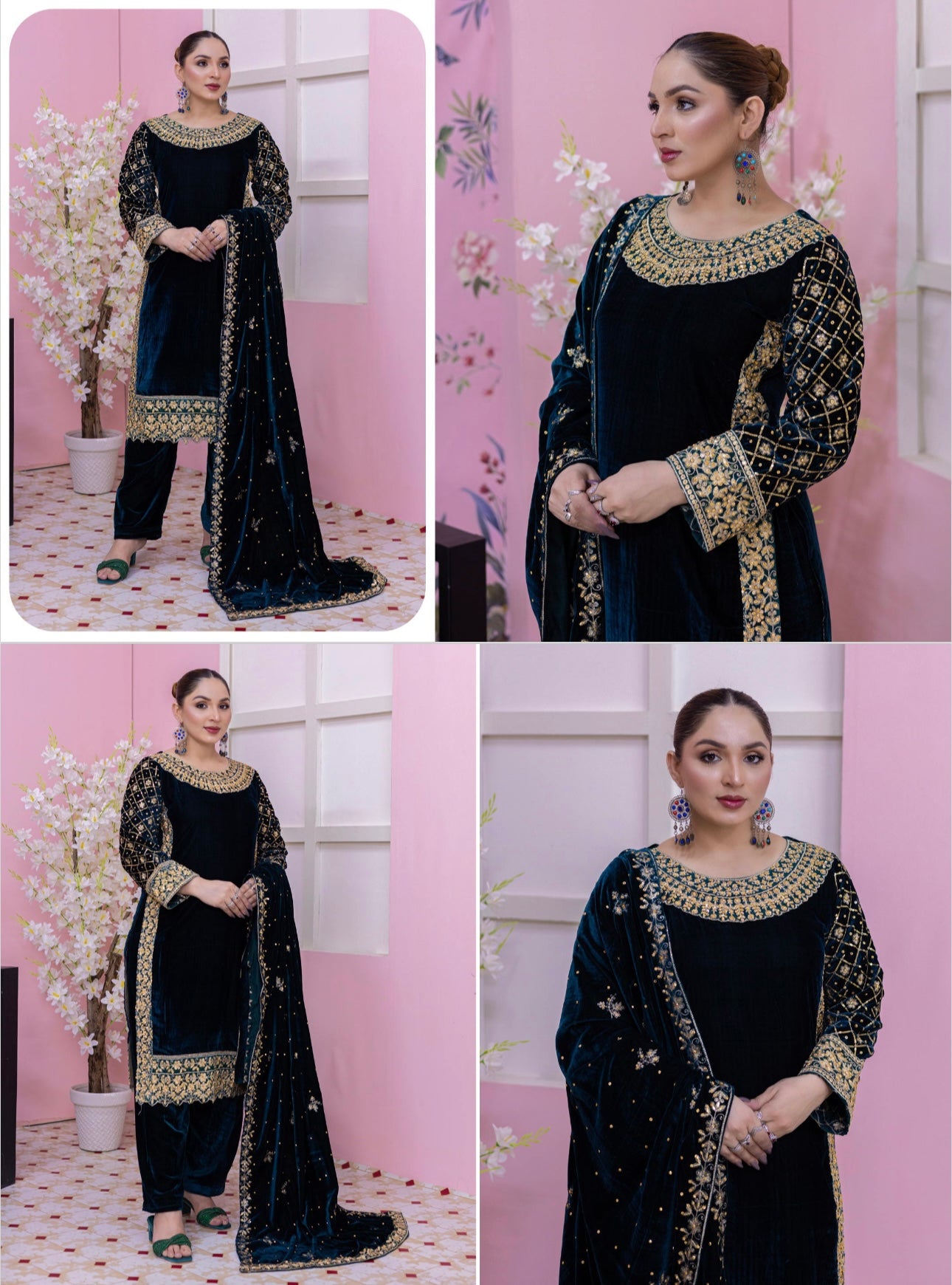 Brit 3 piece luxury Valvet_81042 Pakistani ladies suit teal B295