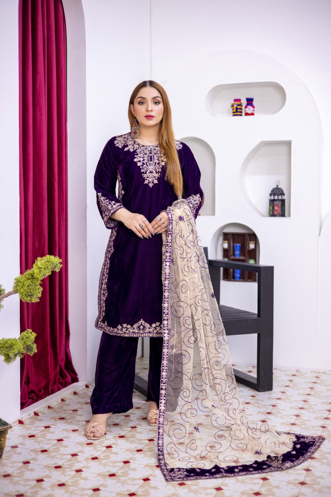 Brit 3 piece luxury Valvet_81042 Pakistani ladies suit Purple B286
