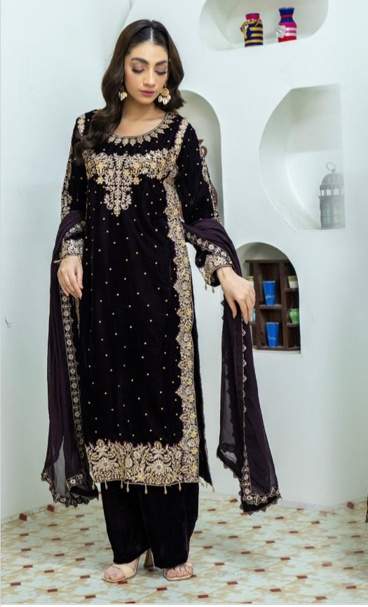 Brit 3 piece Mother and daughter velvet_5004 ladies suit N2