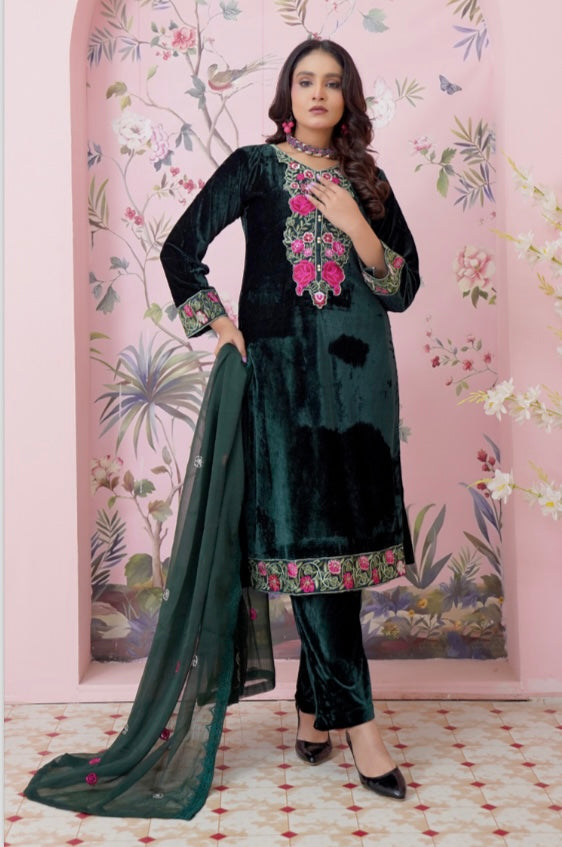 Brit 3 piece winter Valvet _81042 Pakistani ladies suitTeal B4211