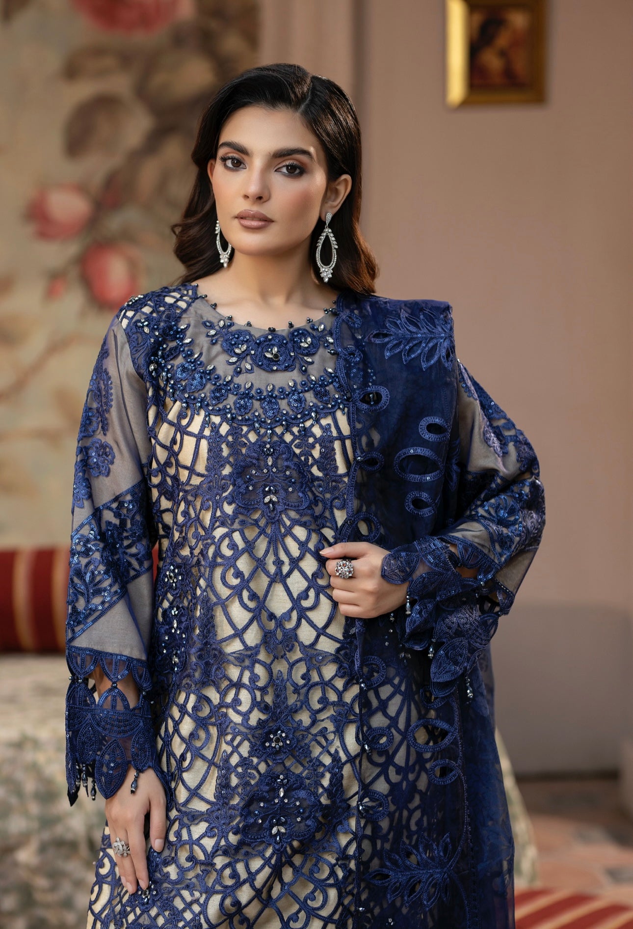 Maria B inspired 3 piece embroidery party wear B309