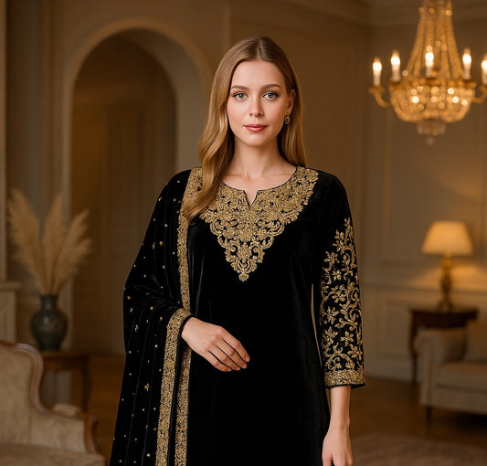 Brit Valvet 3 piece with Valvet shawl _4093 D2 black