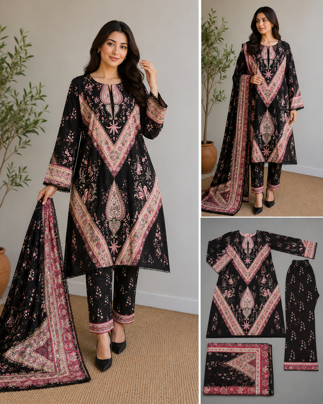 Brit 3 piece embroidered summer cotton collection ladies dress B629