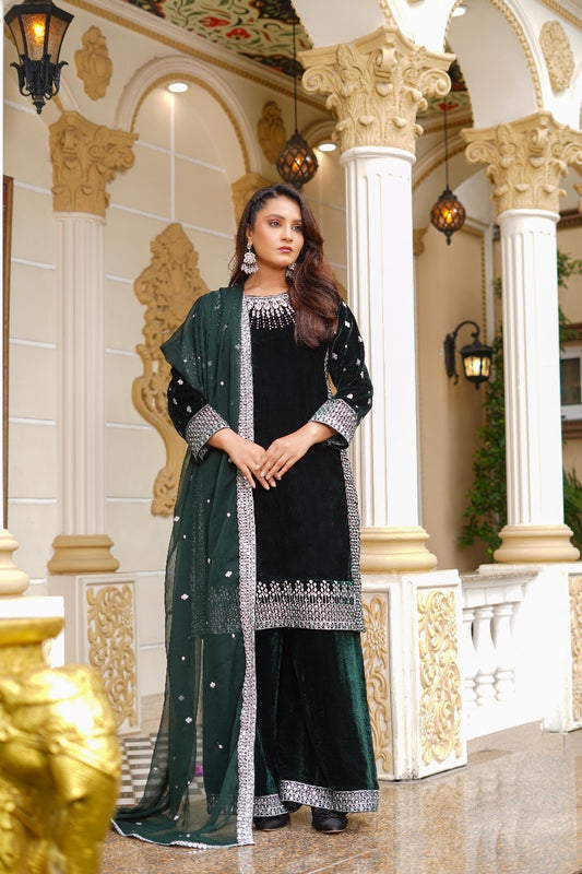 Brit Valvet 3 piece with chiffon dupata _3024 green B276