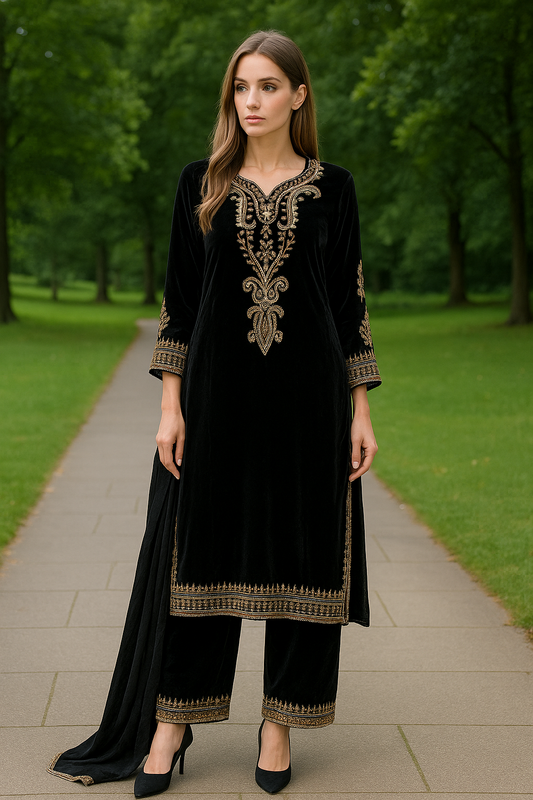 Brit 3 piece luxury Valvet _81042 Pakistani ladies suit Black B284