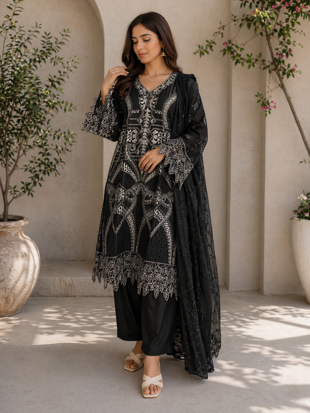 BRIT 3 piece LINEN embroidered suit B545