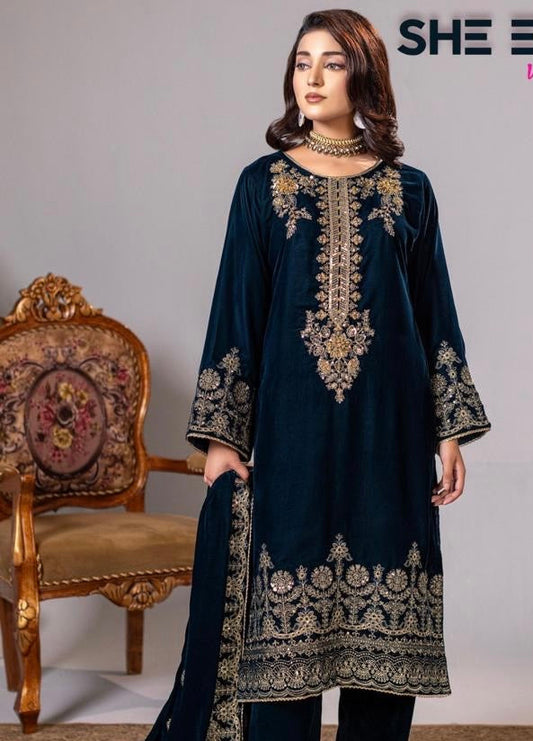 Brit 3 piece luxury Valvet winter Pakistani ladies suit_B314