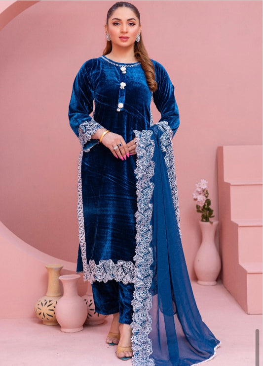 Brit 3 piece velvet_6002 Pakistani ladies suit Blue B1