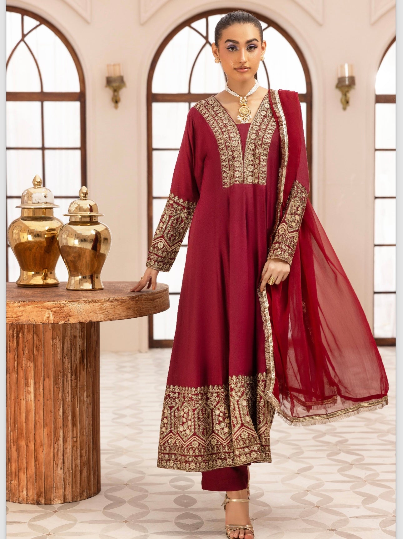 Brit 3 piece linen winter maxi Pakistani ladies suit_B308