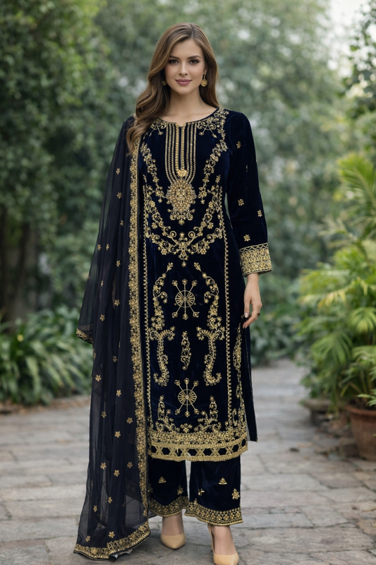Asim Jofa inspired 3 piece Valvet Pakistani ladies Winter collection suit B414