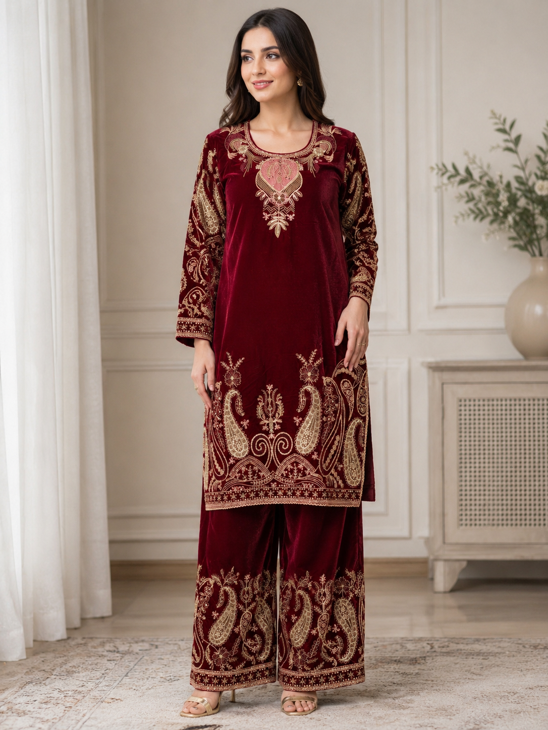 ETHINIC INSPIRED 2 piece designer Micro Valvet collection ladies dress B736