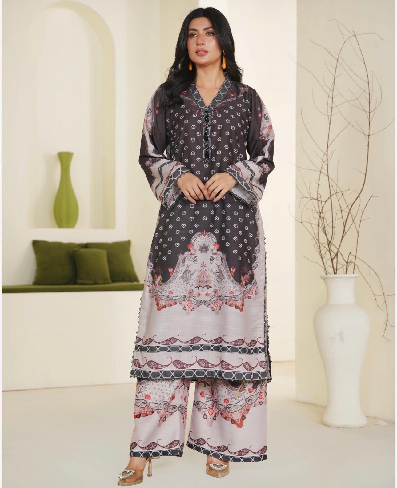 Ethnic inspired 2 piece slub _81042 Pakistani ladies suit B470