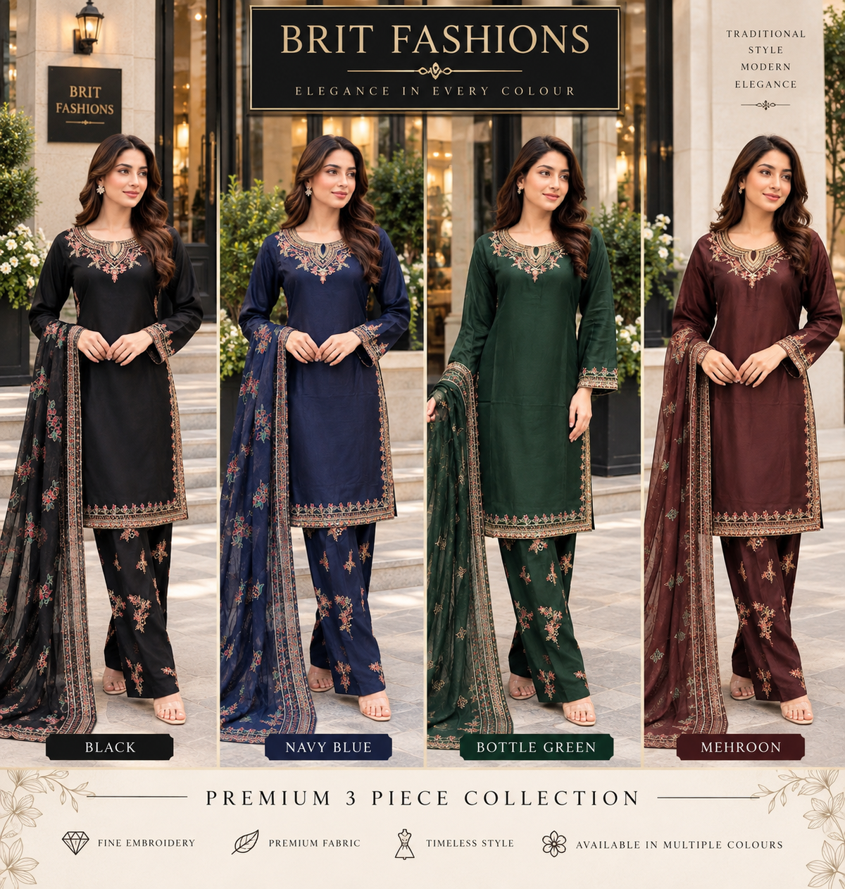 BRIT 3 piece linen collection ladies dress B761