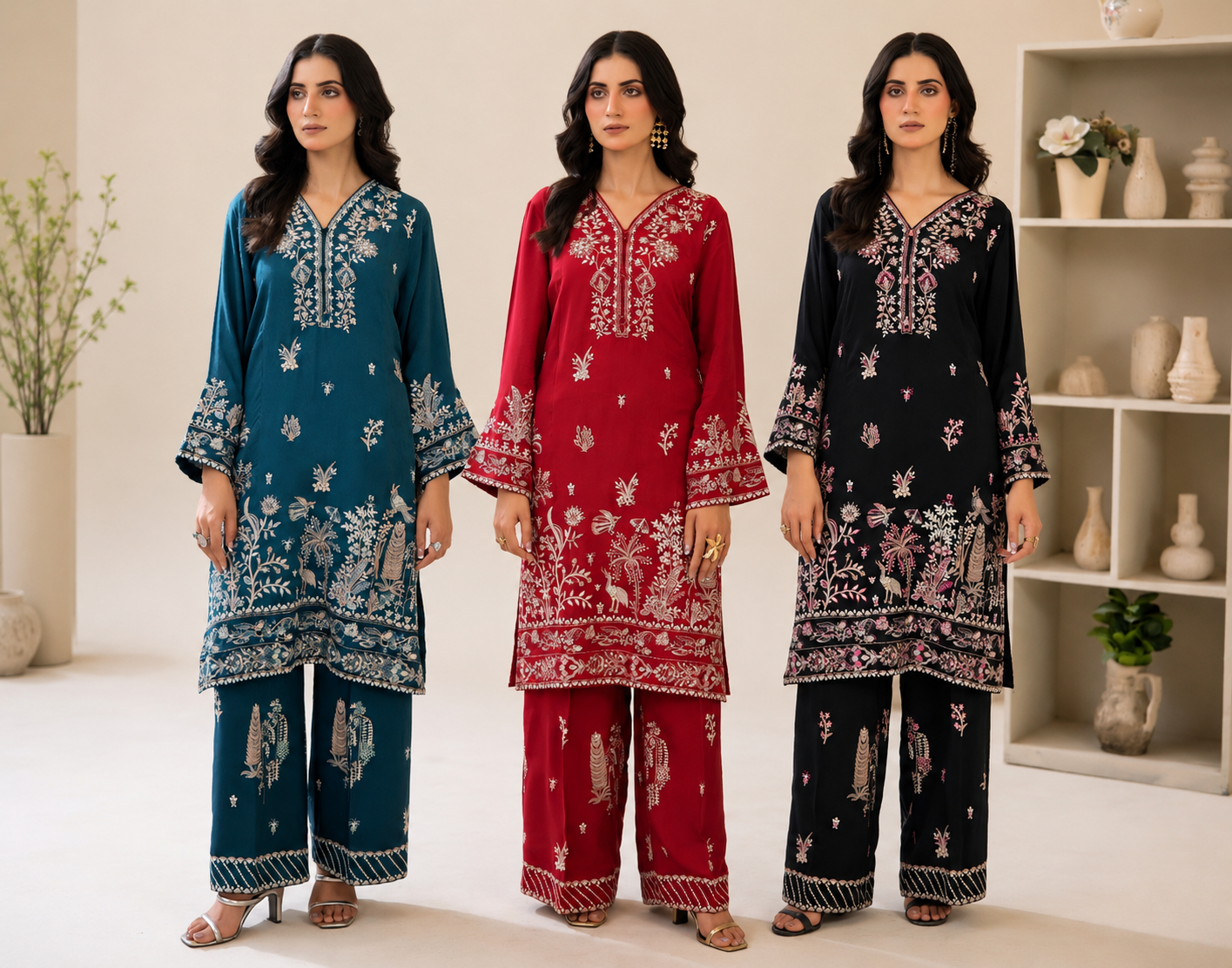 ETHNC 3 piece luxury grip raw silk ladies dress B659