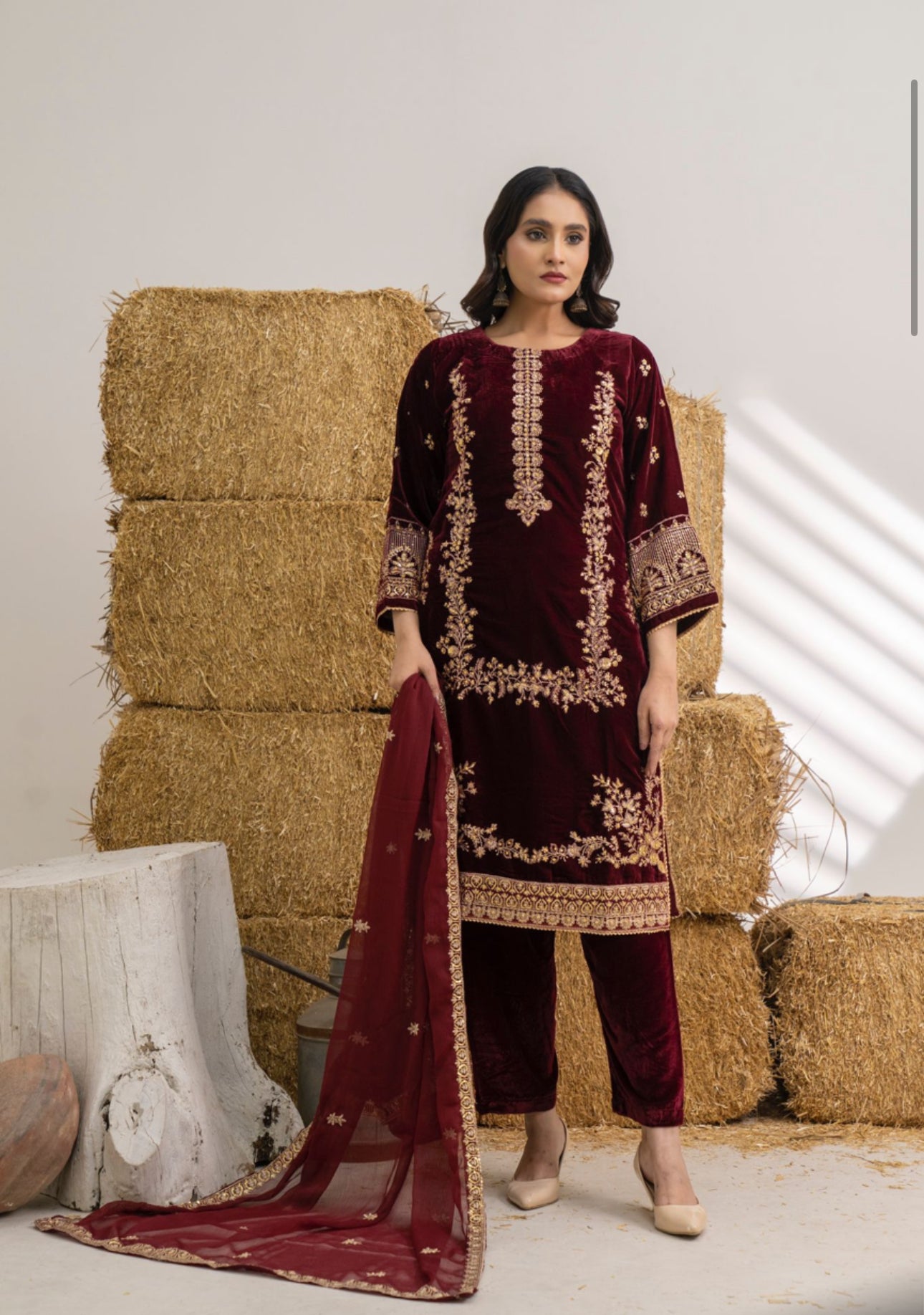 Brit 3 piece luxury Designer Valvet winter Pakistani ladies suit B320