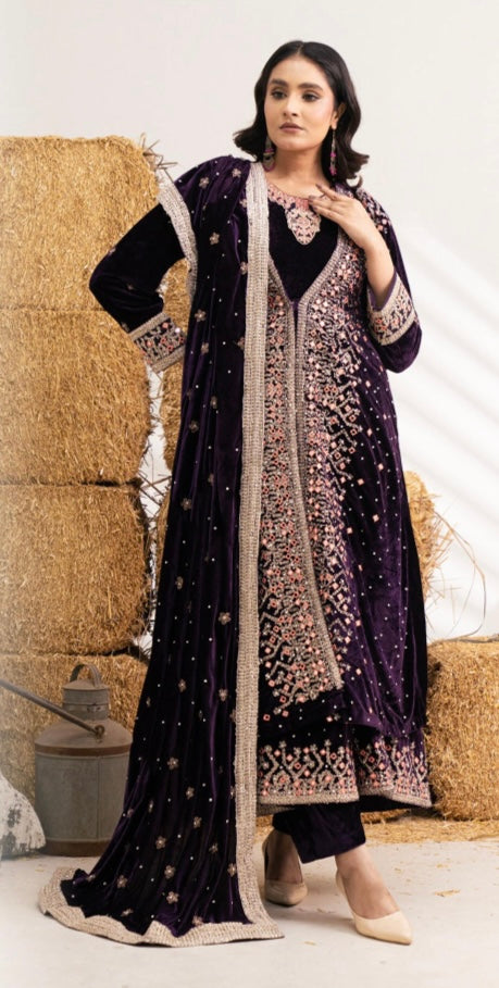 Brit 3 piece luxury Designer Valvet winter Pakistani ladies suit B323