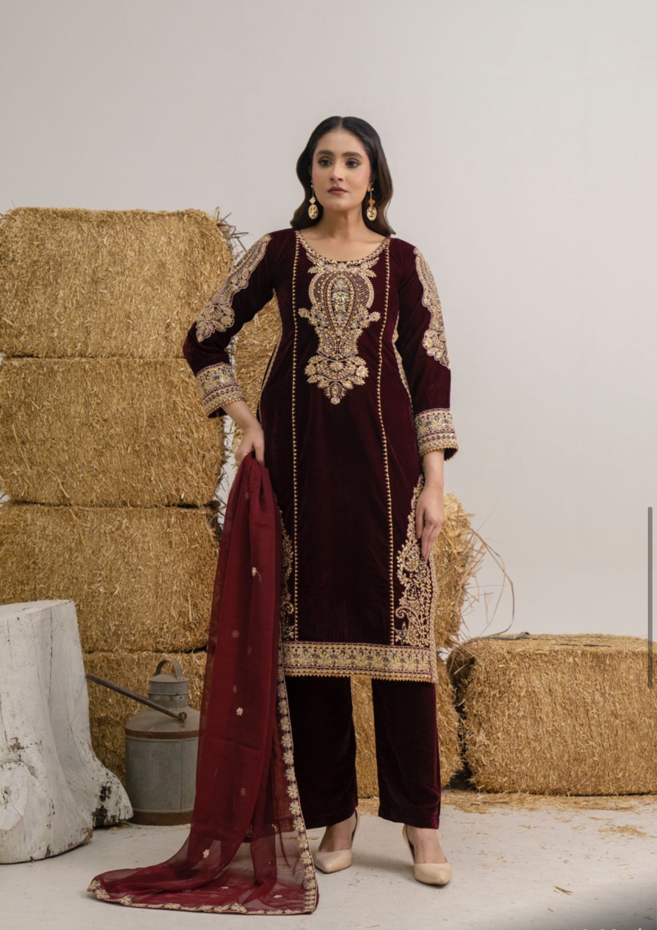 Brit 3 piece luxury Designer Valvet winter Pakistani ladies suit B320