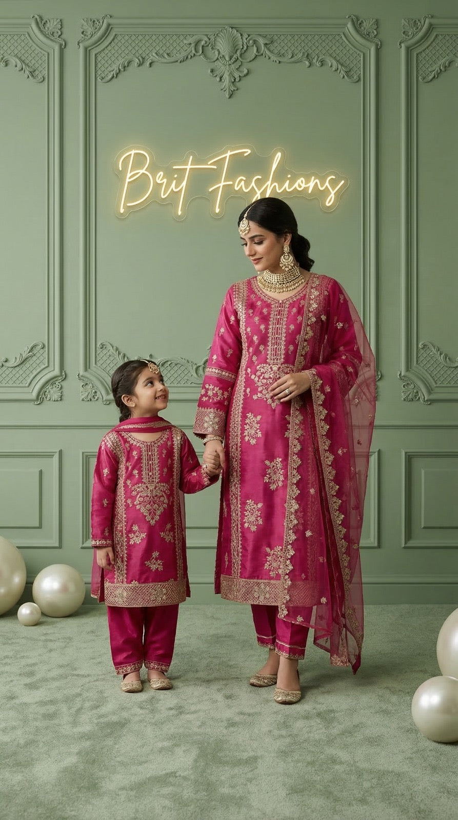 BRIT 3 piece Mother and daughter luxury silk _81042 Pakistani ladies suit B528