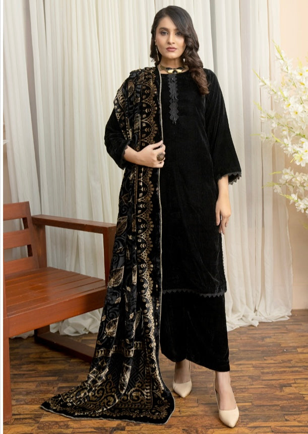 Brit 3 piece velvet with palachi shawl_5004 ladies suit B393