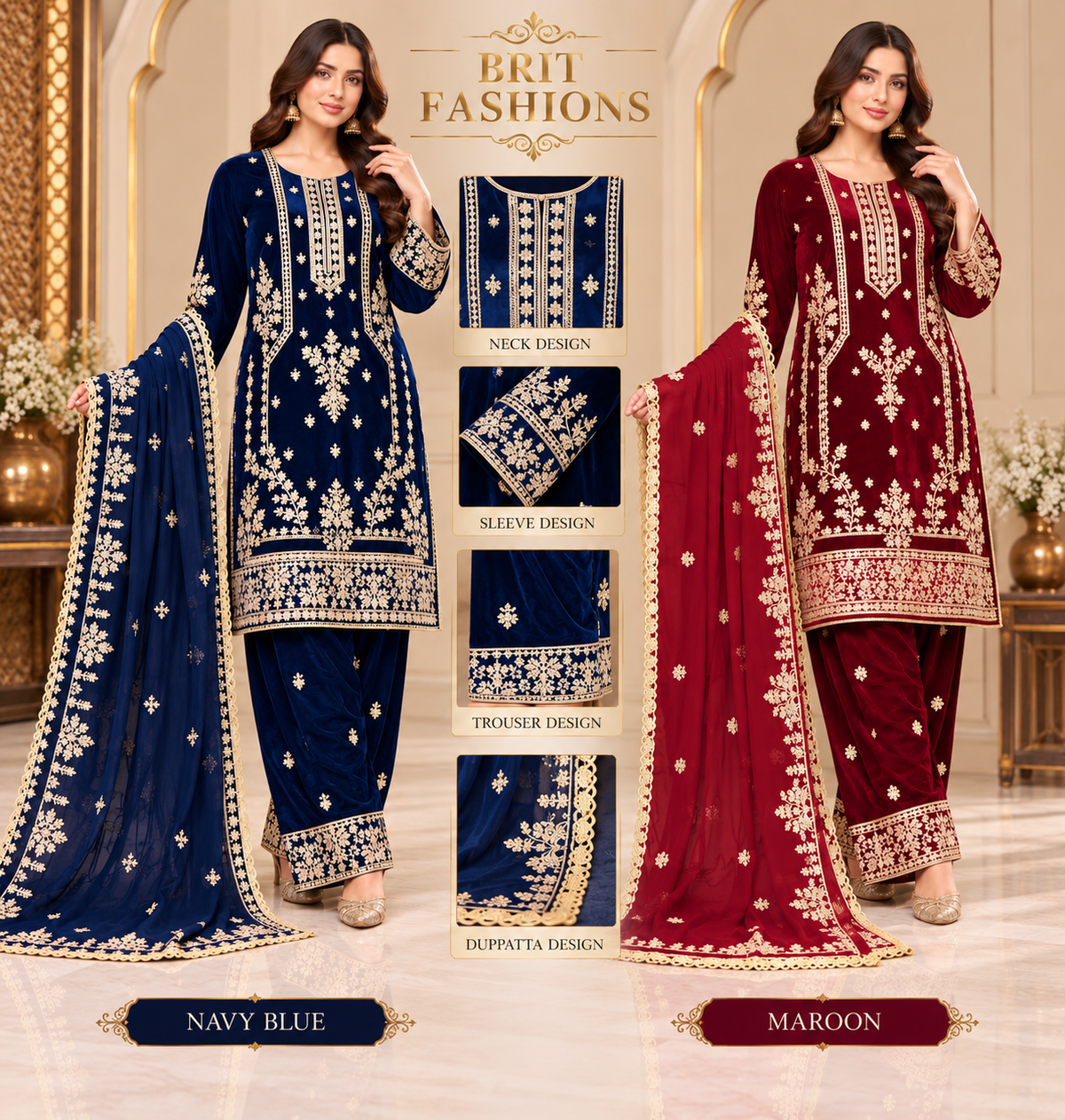 BRIT- GL 3 piece valvet designer collection B797