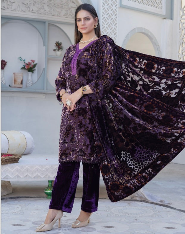 Brit 3 piece Micro Palachi Pakistani ladies Winter collection suit B415