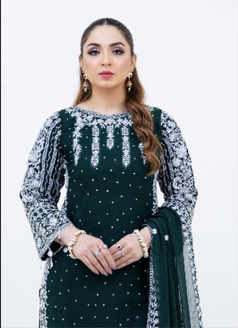 Brit 3 piece chiffon_8092 green ladies suit B77