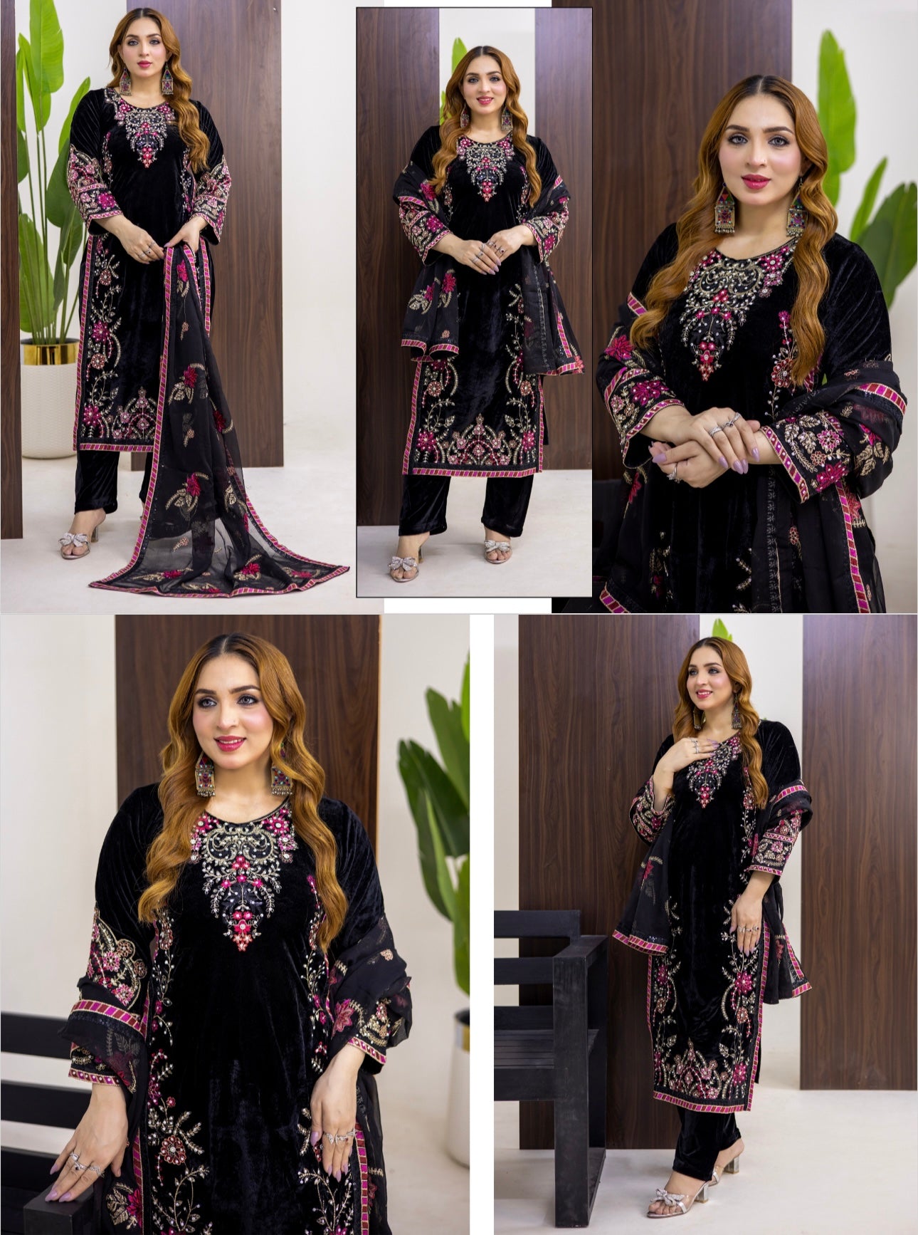 Brit 3 piece luxury Valvet_81042 Pakistani ladies suit Black B301