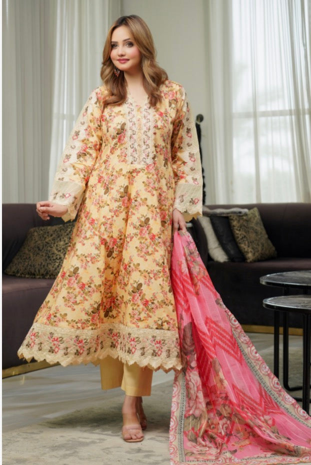 Munira 3 piece luxury Maxi lawn ladies dress B694