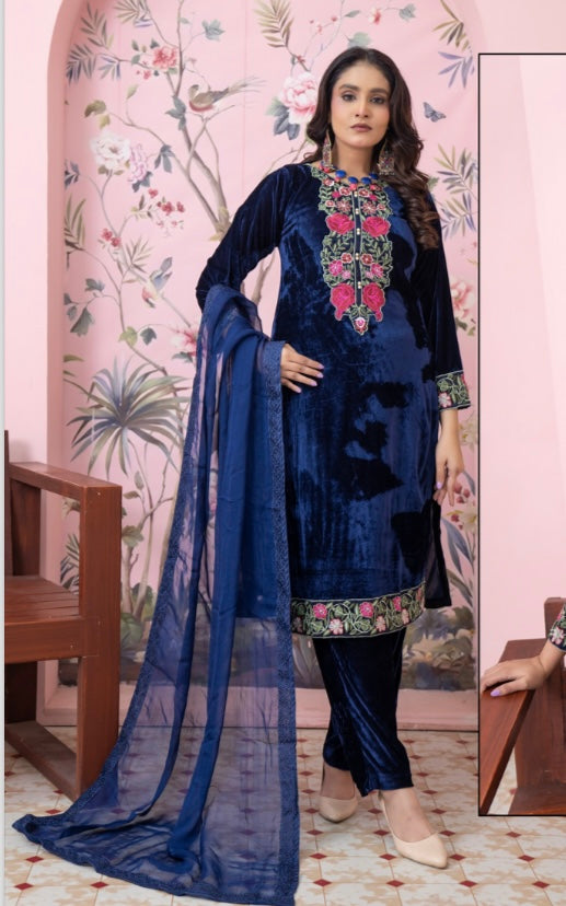 Brit 3 piece winter Valvet _81042 Pakistani ladies suitTeal B4211