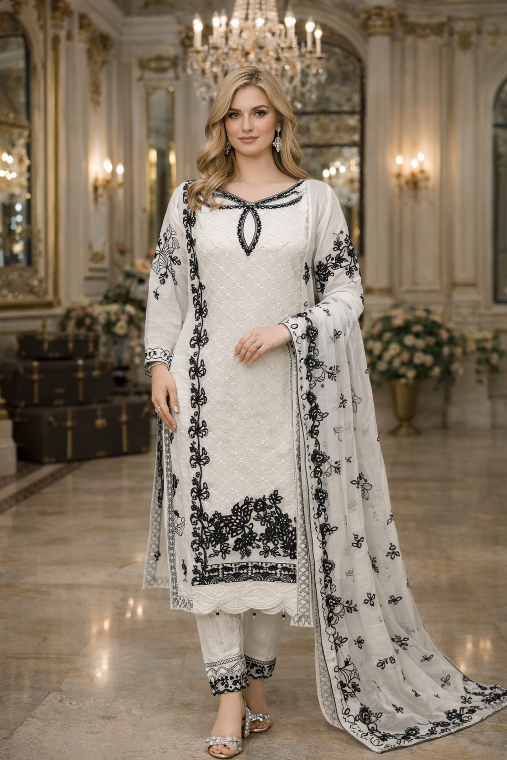 Brit 3 piece Chiffon _81042 Pakistani ladies suitTeal B463