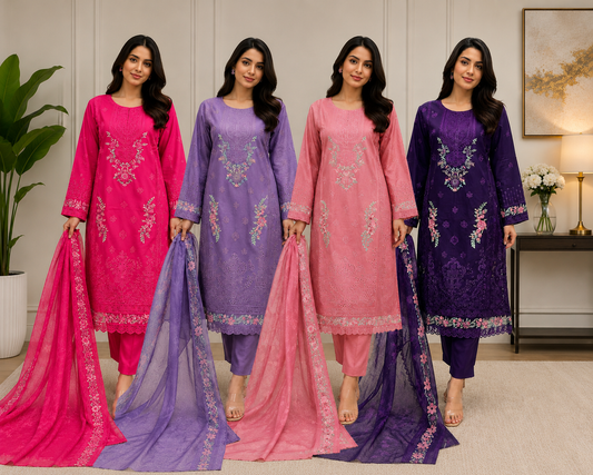 BRIT 3 piece embroidery COTTON ladies dress B614