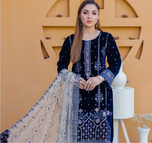 Brit Valvet 3 piece_6078 Pakistani ladies suit navy B37
