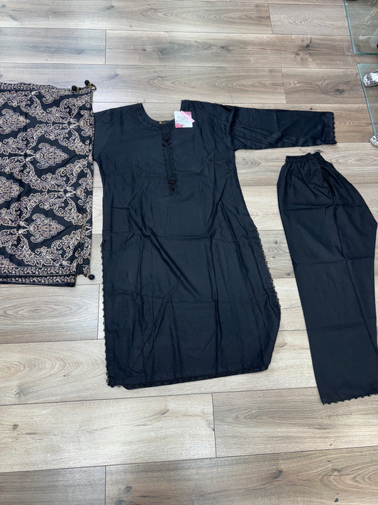 Brit 3 piece Dhanak _81042 Pakistani ladies suit black CD2