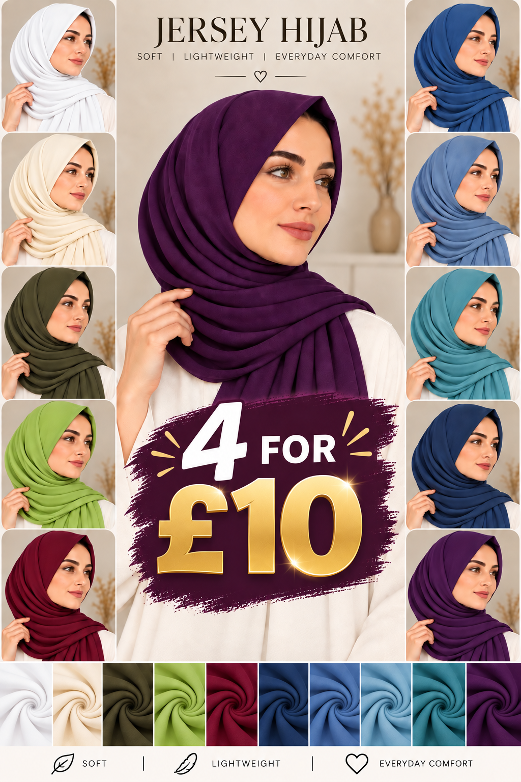 Women’s jersey hijab good Quality ANY 4 for £9.99.    B772
