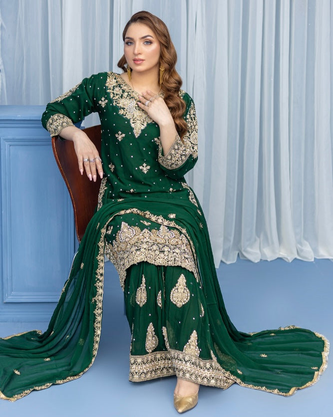 Brit Mother and Daughter 3 piece Chiffon_100290 green B100