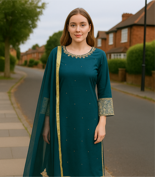 BRIT 3 piece lux CHIFFON_100311 Pakistani ladies suit Teal B209
