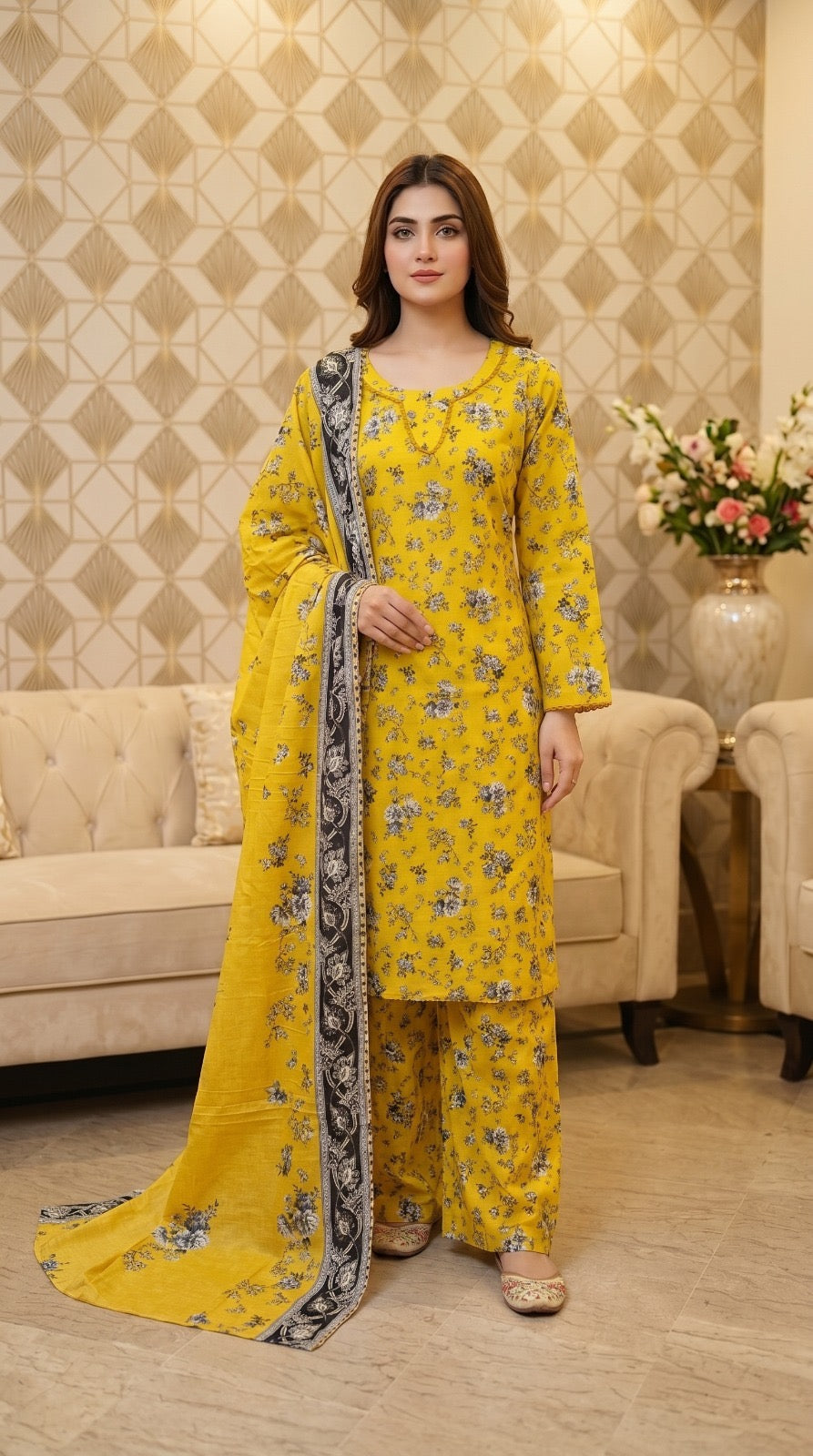M Print inspired 3 piece Lawn summer collection ladies dress B621