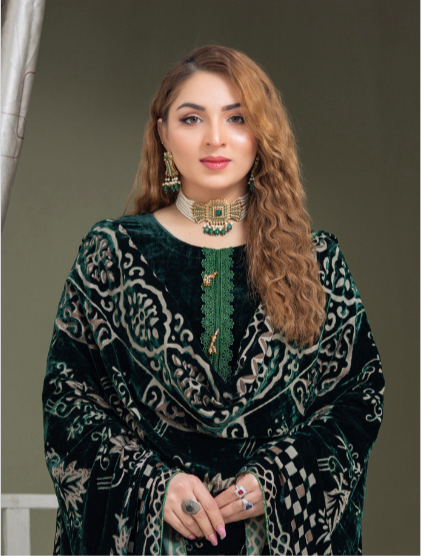 Brit Valvet 3 piece_3056 with plachi shawl green B24