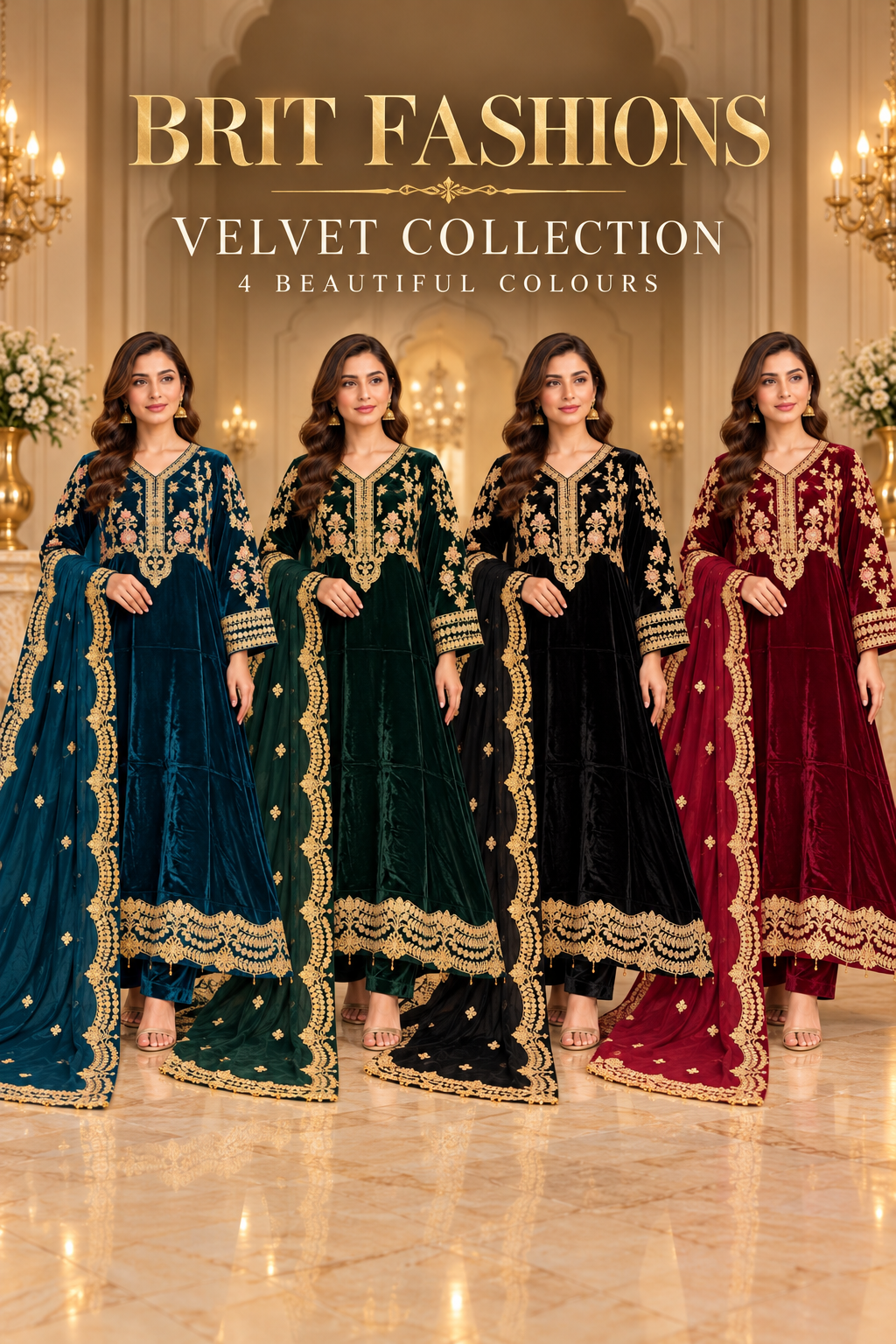 BRIT- GL 3 piece Valvet designer collection chiffon duppata B821
