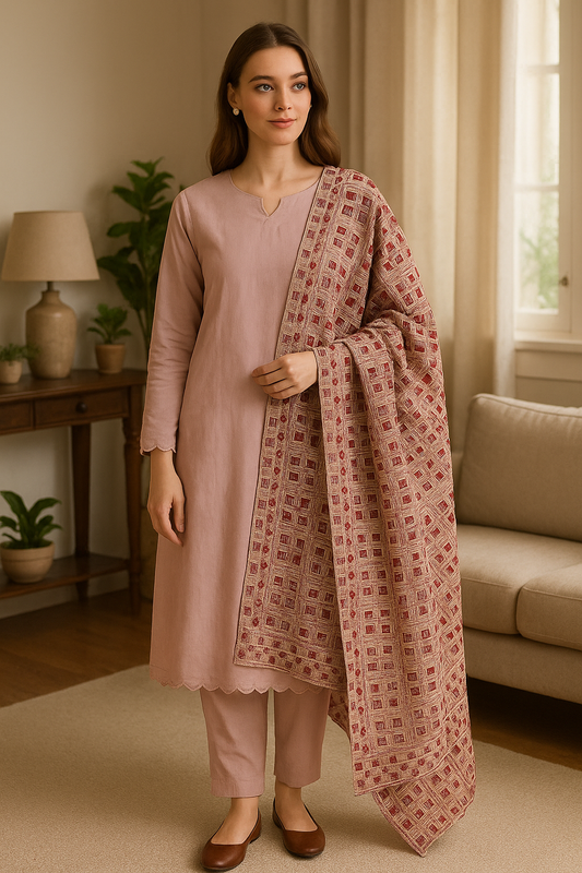 Brit 3 piece Dhanak with embroidery shawl_6060 ladies suit B33