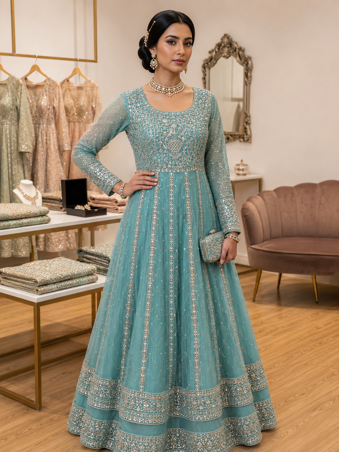 BRIT 3 piece luxury Designer chiffon Maxi collection B718